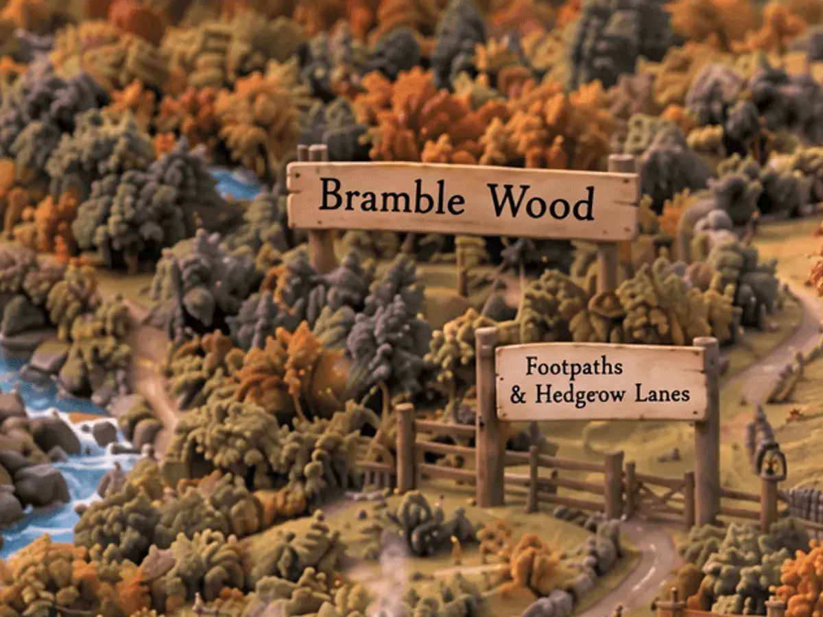 Bramble Wood and its footpaths, on the map of Elmsham.