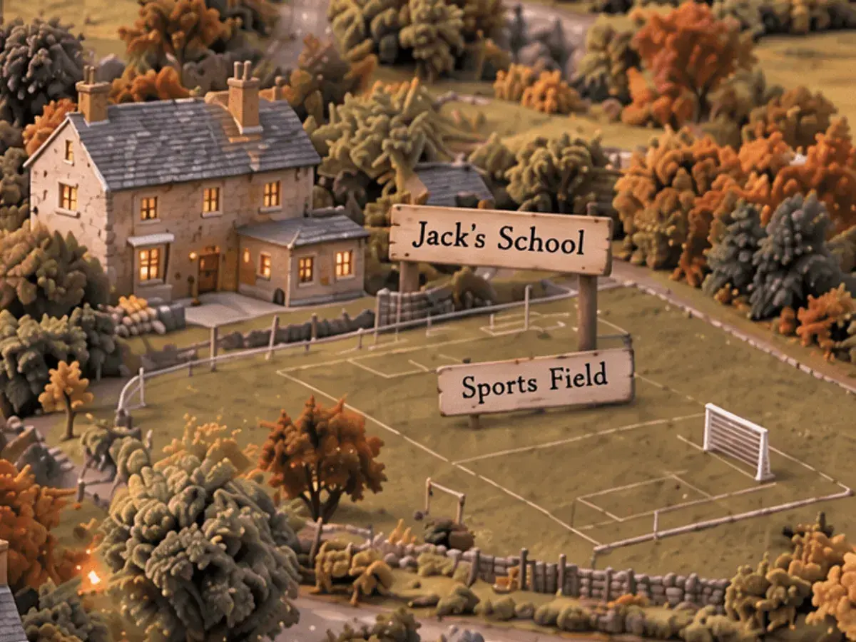 Jack's School and the sports field, on the map of Elmsham.